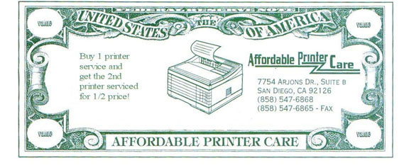 Buy 1 printer service and get the 2nd printer serviced for 1/2 price!